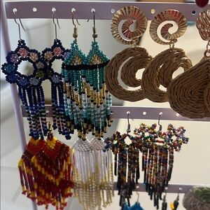 Colorful Beaded and Woven Earrings Set